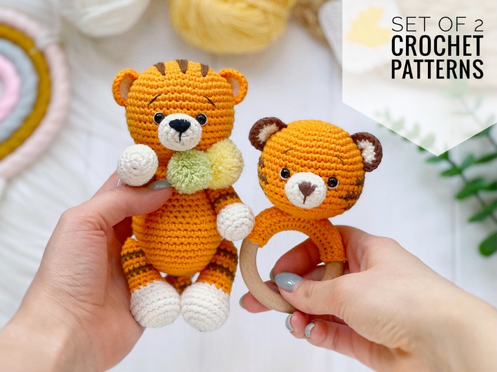 Amigurumi crochet patterns SET tiger amigurumi and rattle