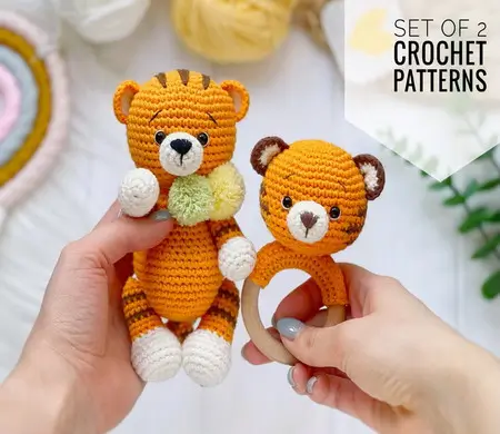 Amigurumi crochet patterns SET tiger amigurumi and rattle
