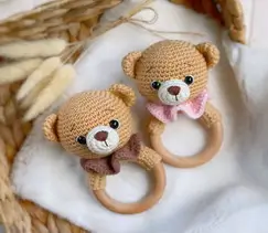 Crochet pattern Baby rattle bear with a collar PDF