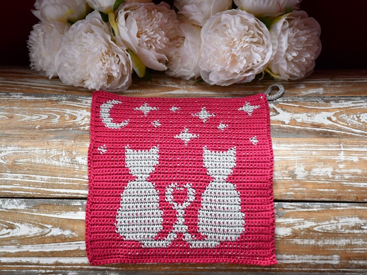 Crochet pattern cloth Love Cats