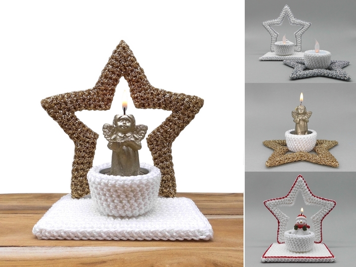 Star tealight holder in 2 versions easy made from scraps of yarn
