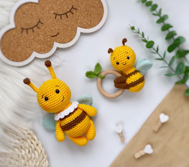 Amigurumi crochet patterns SET bumblebee rattle bee