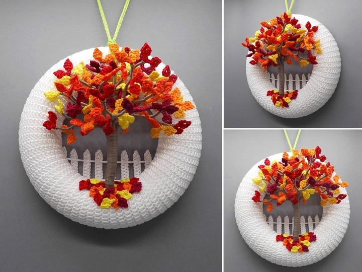 Crochet pattern Autumn tree door wreath