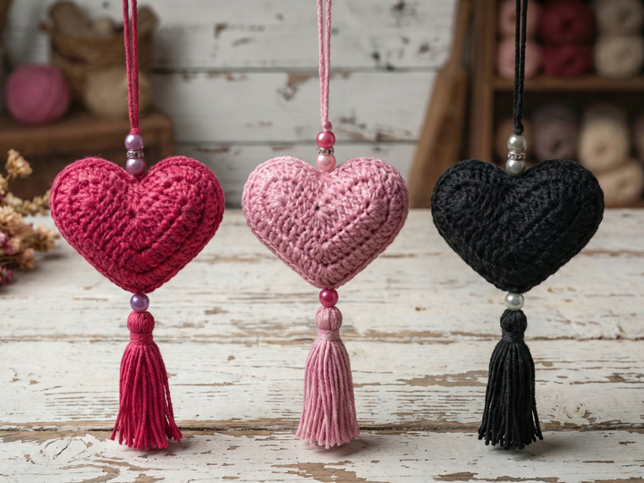 Crochet pattern for heart pendant with tassel