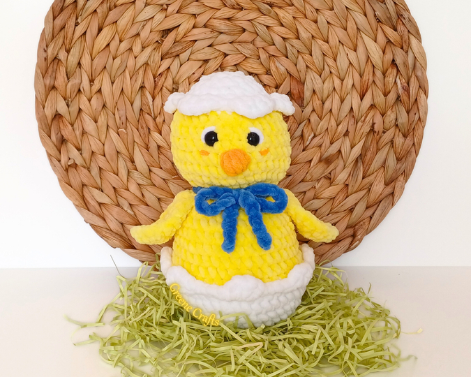 Crochet Pattern No Sew Baby Chick in Egg Plush Toy Beginner-Friendly