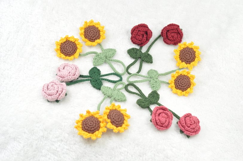 Crochet Pattern Sunflower & Rose Bag Charm