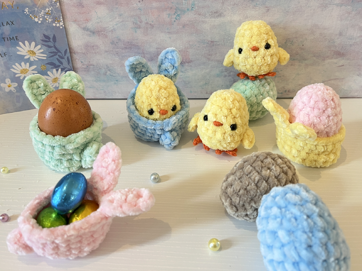 Easter Amigurumi Set Chick, Egg & Bunny Egg Cup Crochet Patterns