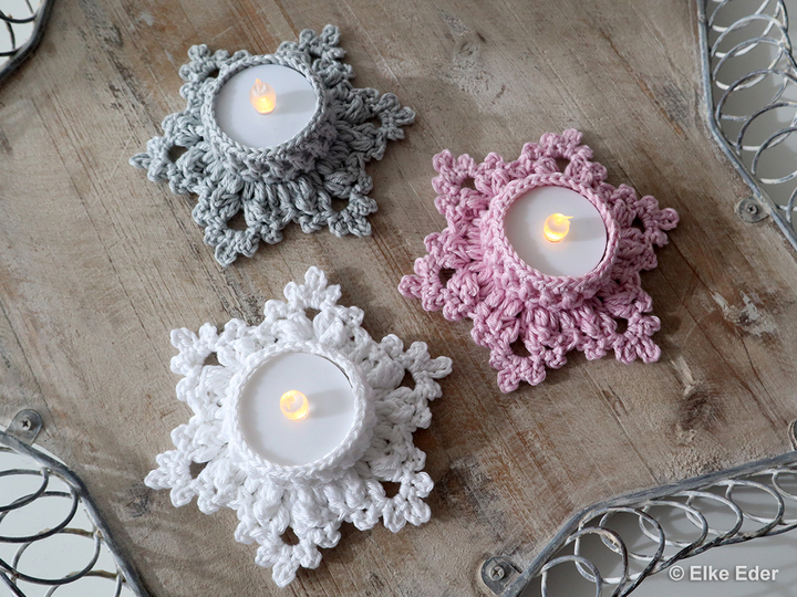 LED tea light holders Let it Snow crochet tutorial