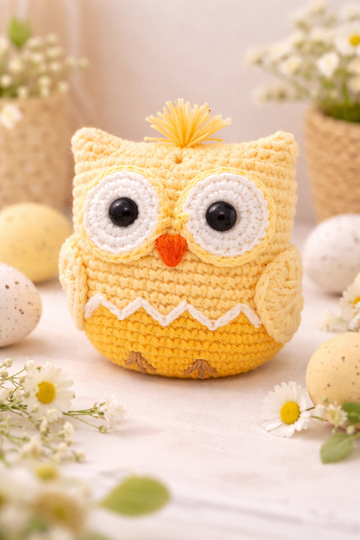 Owl & chick Goldie - Crochet pattern for Easter, decoration, DIY gift