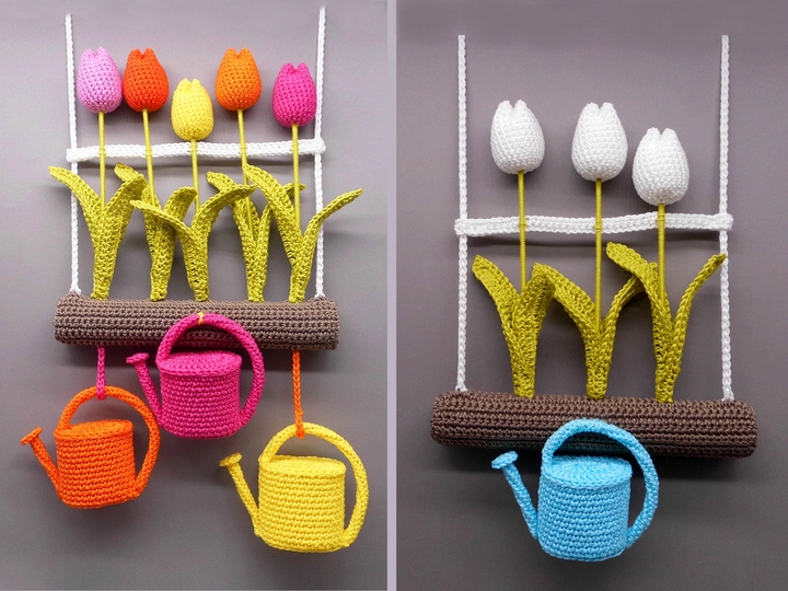 Tulips & watering cans hanging decoration