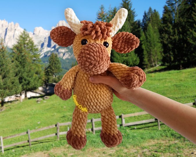 Cinnamon, the Highland Cow Low Sew Cow Toy Crochet Pattern