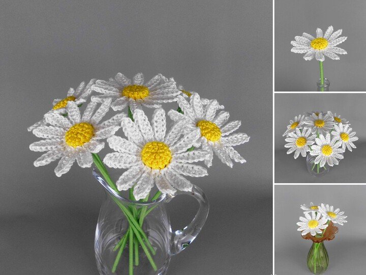 Crochet Daisy Pattern easy & quick from scraps of yarn