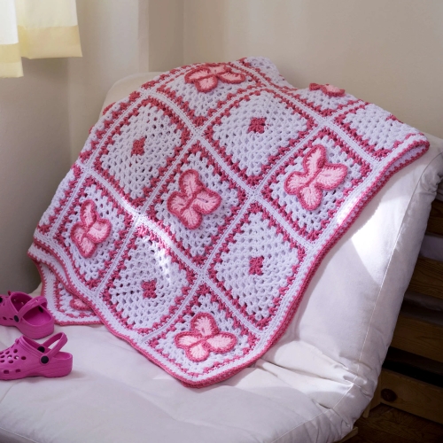 Crochet Butterfly Throw Afghan with Watercolor Border