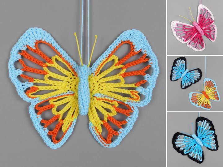 Large, colourful Butterfly hanging decor from leftover yarn