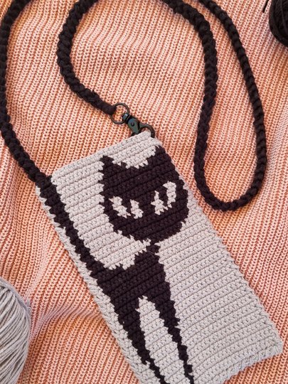 T25 Crochet Pattern for Mini Bag Black Cat Mobile Purse