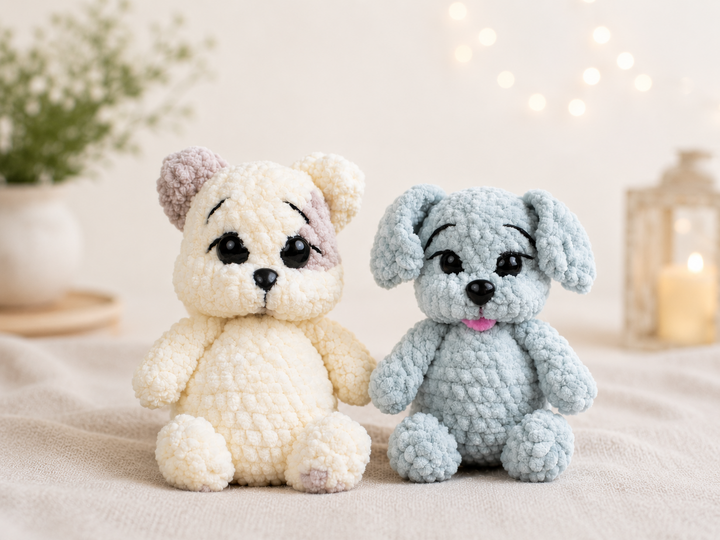 2 Amigurumi Plush Toys Crochet Pattern, Dog and Cat