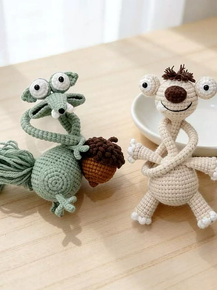 2 in 1 Amigurumi Set Funny Sloth & Squirrel Crochet Pattern
