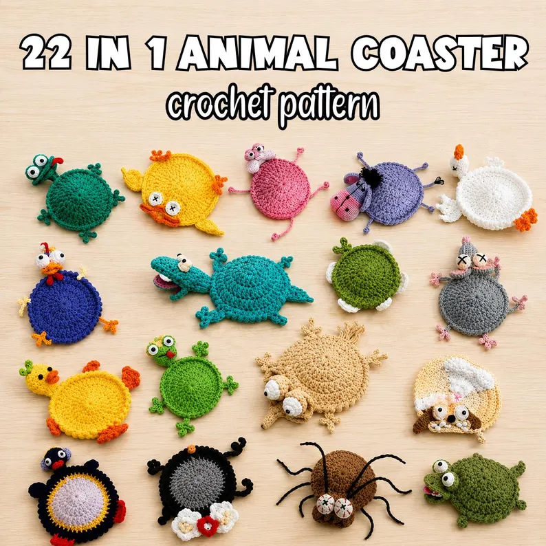 22-in-1 Animal Crochet Coaster Patterns