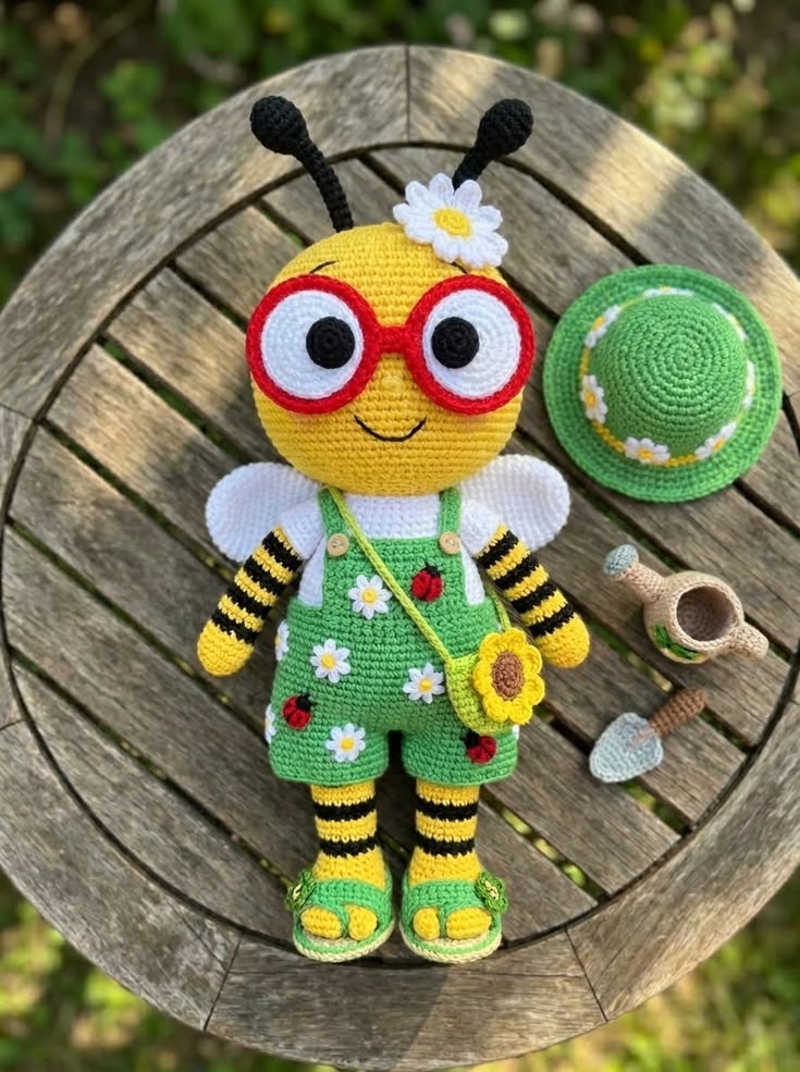Bee Daisy Garden Overalls Doll Free Crochet Pattern