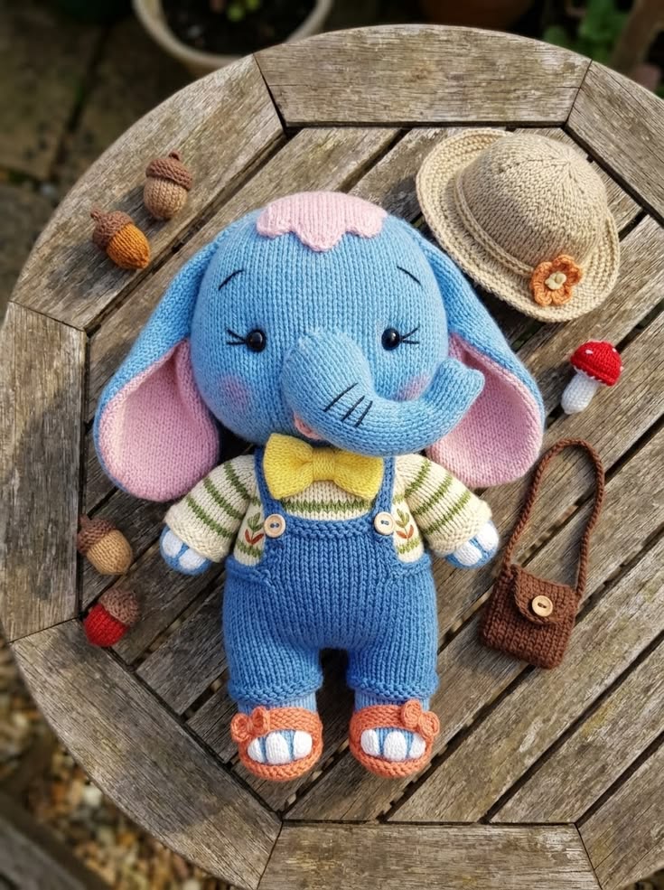 Baby Elephant in Blue Overalls and Yellow Bow Tie