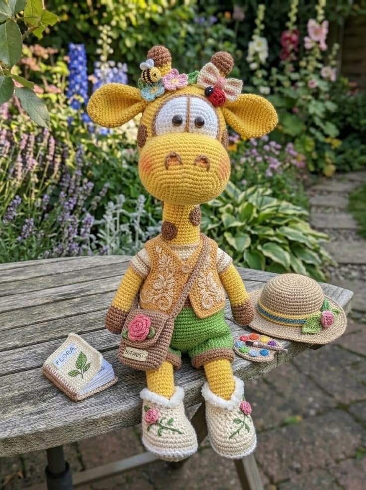 Botanist Giraffe in Garden Outfit Free Crochet Pattern