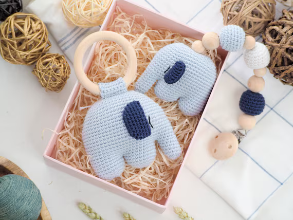 Crochet Elephant Rattle and Pacifier Clip Pattern