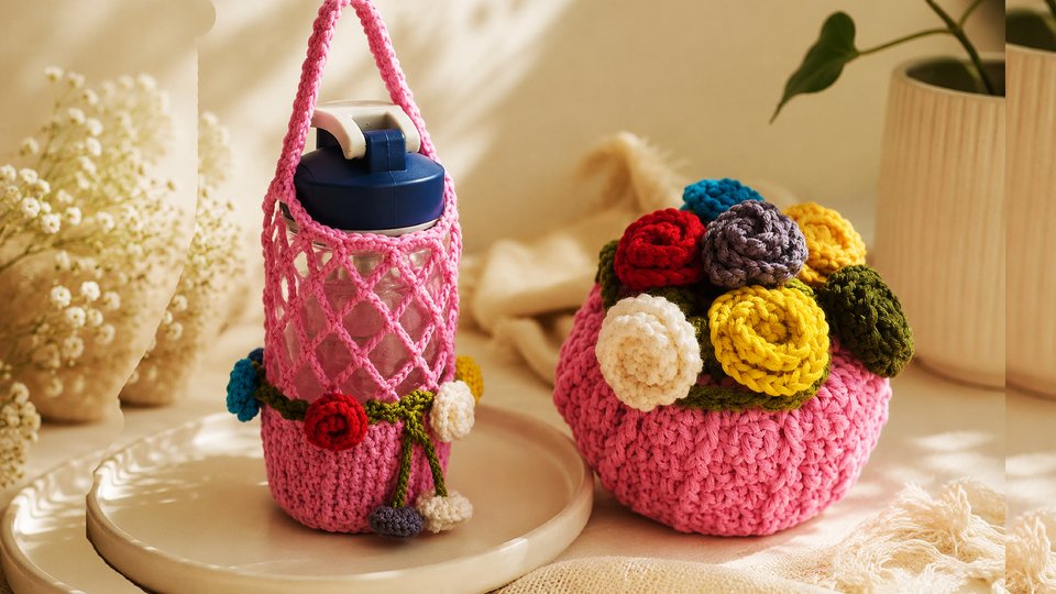 Crochet Flower Bouquet Bottle Cover Pattern