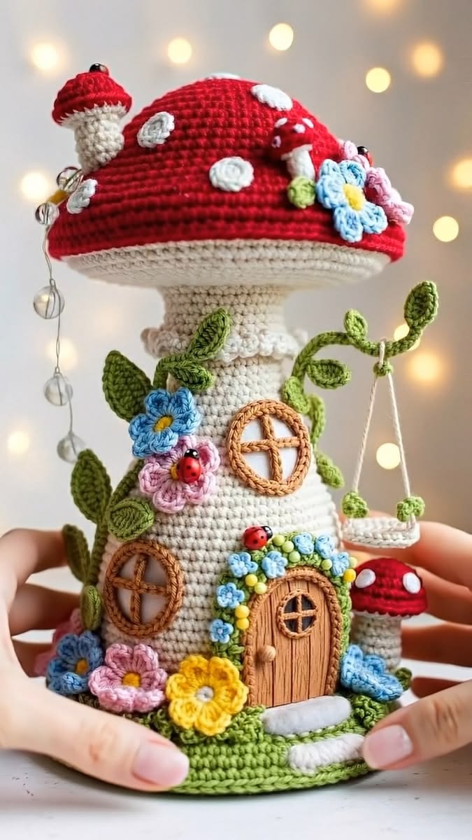 Crochet mushroom showpiece tutorial for a cute