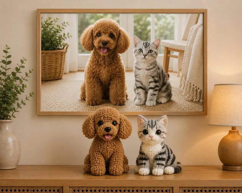Custom Pet Portrait Plush Crochet Dog Cat Handmade Amigurumi Lookalike Memorial Keepsake Gift Animal