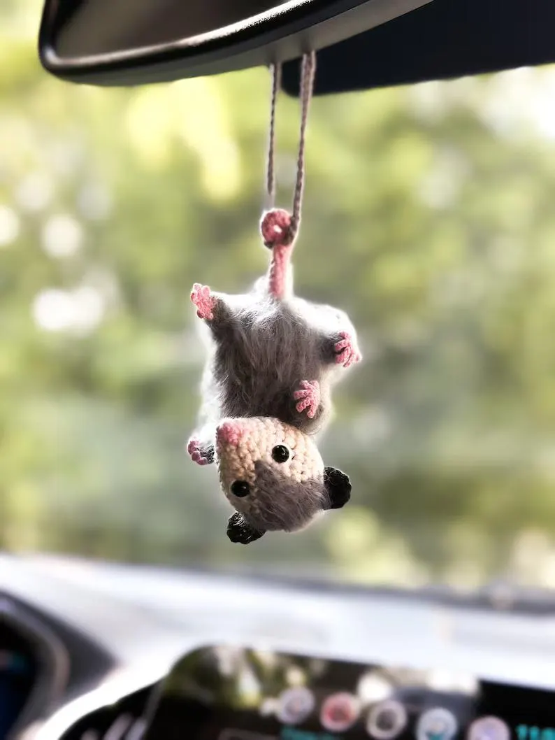 Cute Possum RearView Mirror Accessory Crochet Opossum