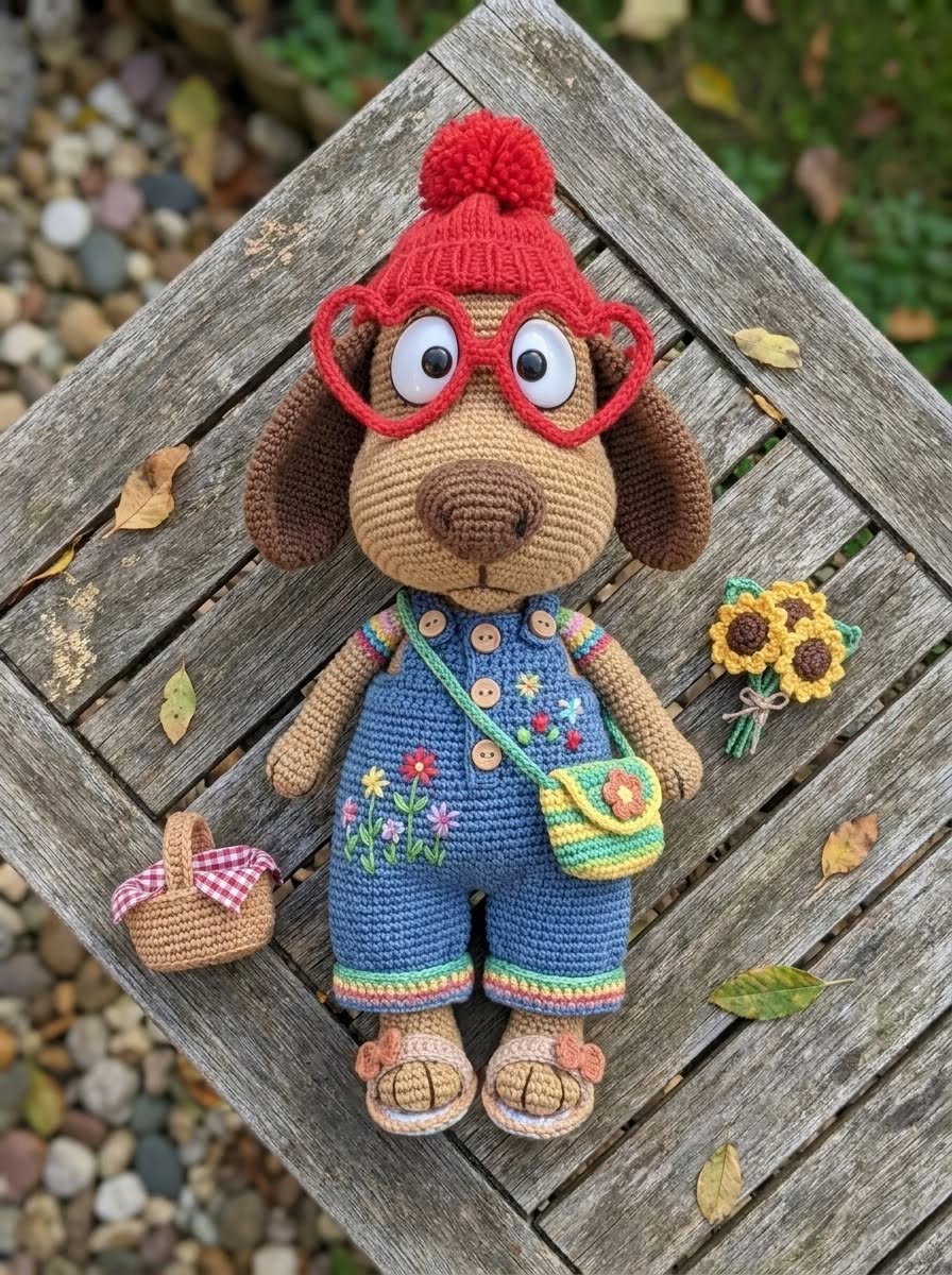 Dachshund Flower Market Overall Doll Free Crochet Pattern