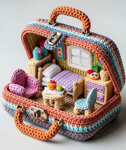 Free Crochet Dollhouse Pattern: Suitcase Style Playhouse
