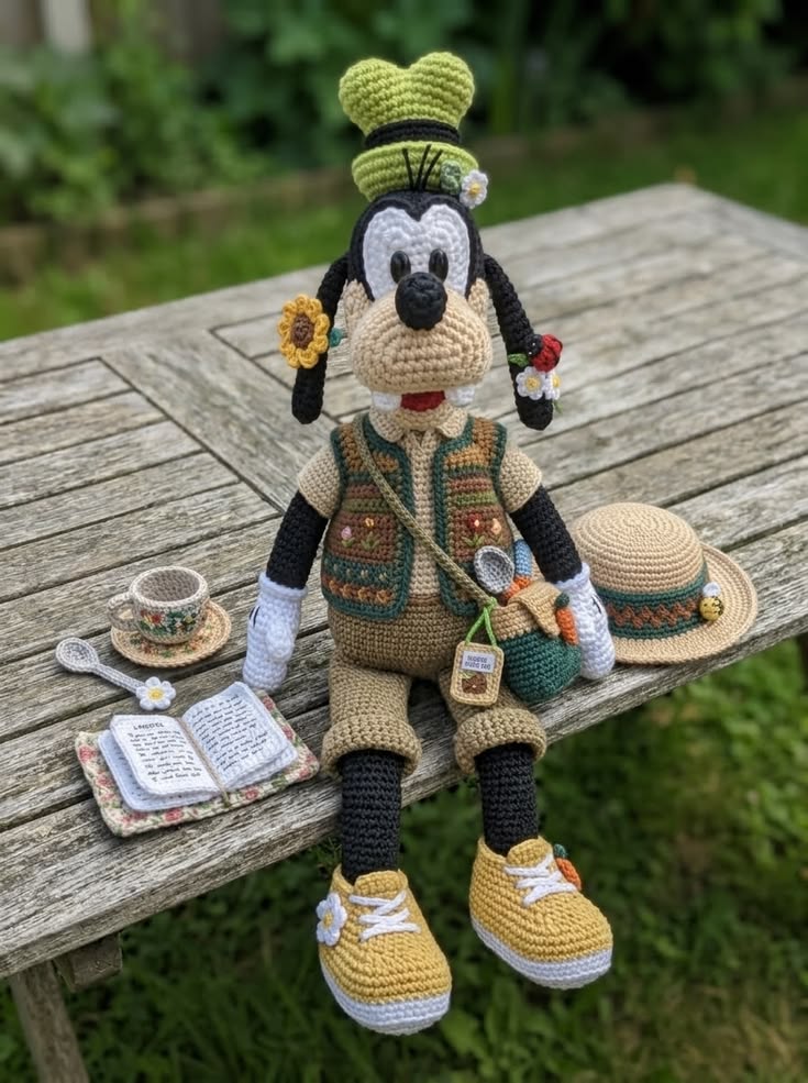 Goofy in Woodland Gardener Outfit with Tool Bag  Free Crochet Pattern