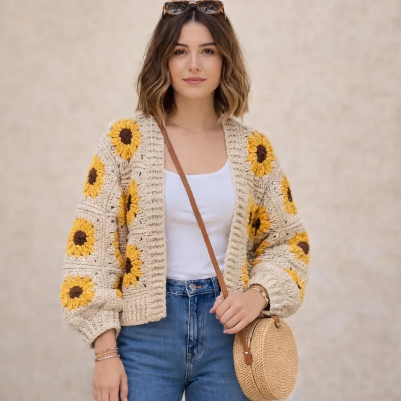 Handmade Crochet Sunflower Cardigan