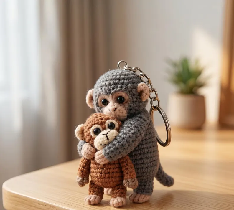 Handmade Hugging Monkey Keychain