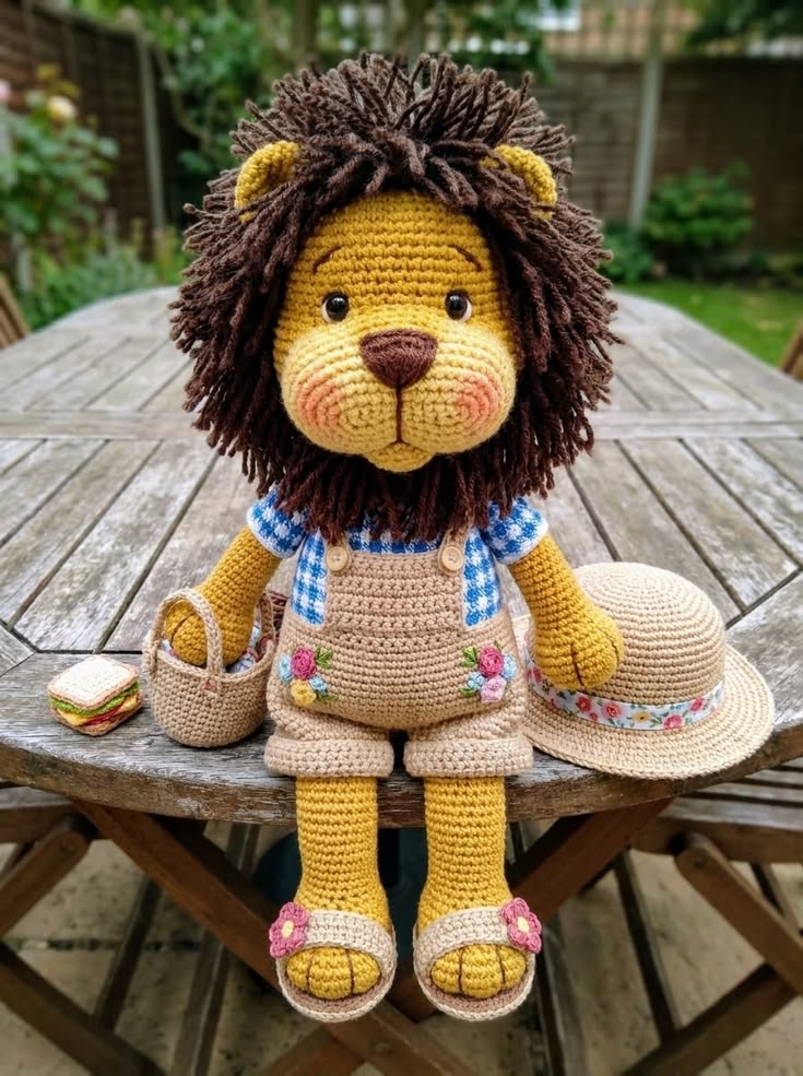 Lion Picnic Overall Garden Doll Free Crochet Pattern