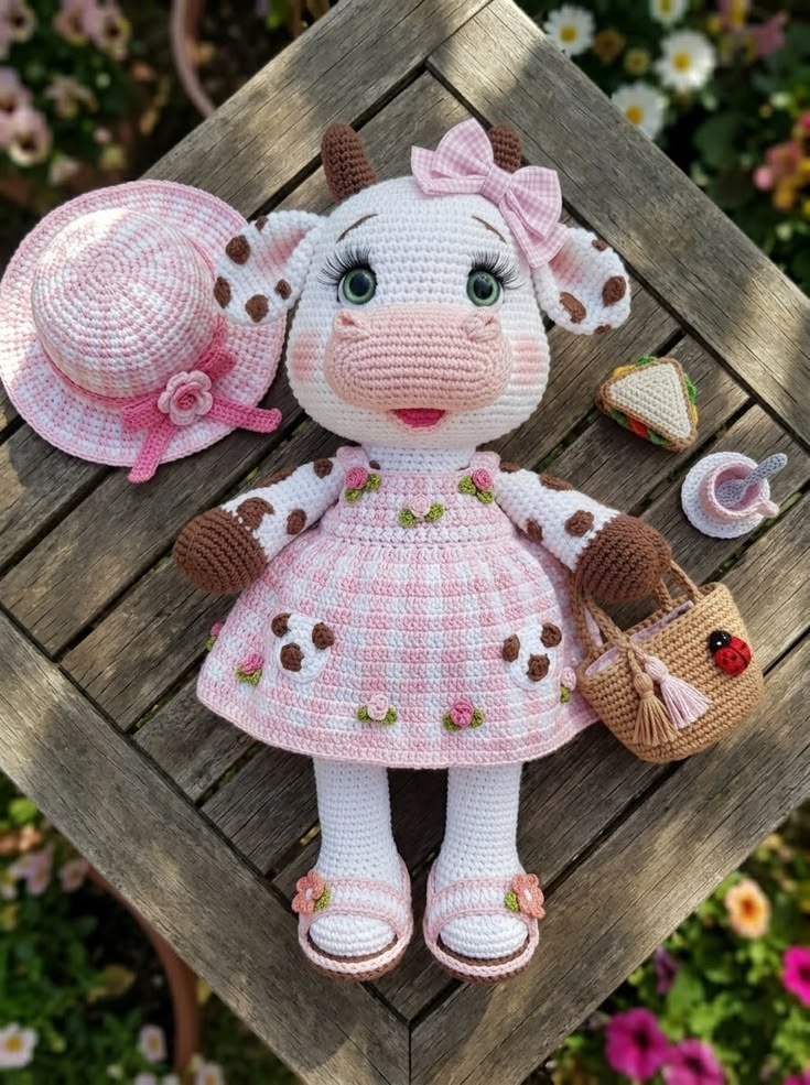 Little Bear Artist in Embroidered Overalls with Paint Palette and Flower Satchel Free Crochet Pattern