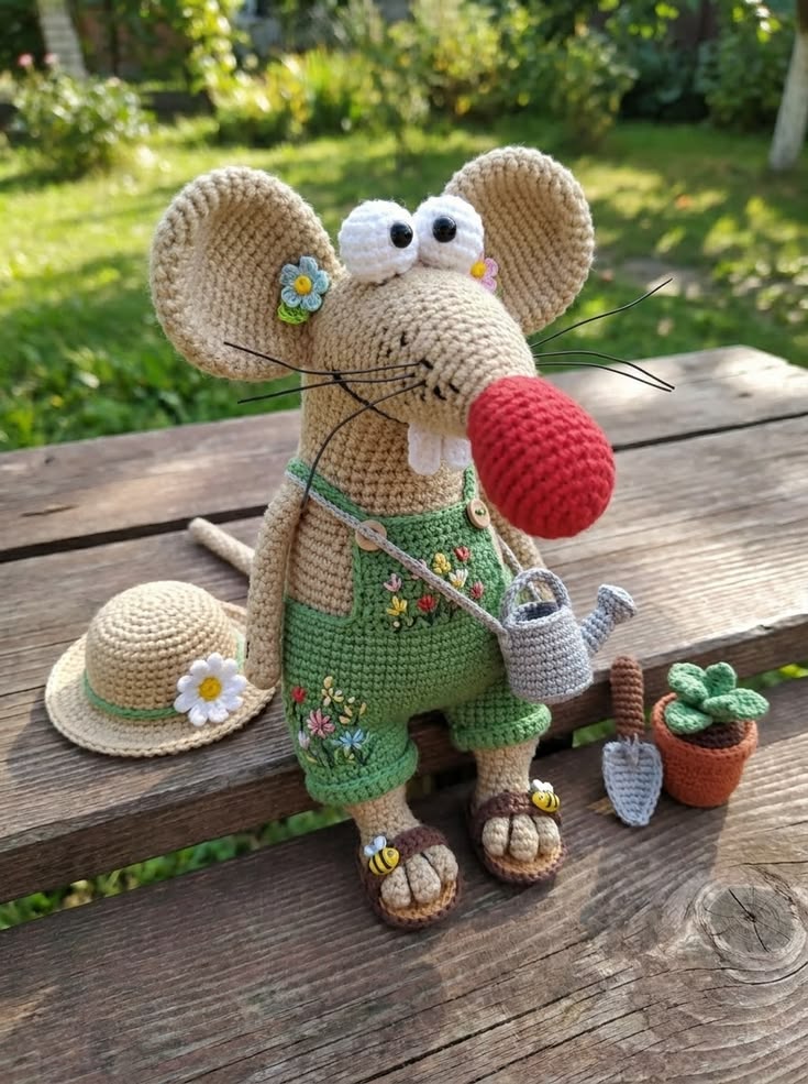 Long-Nosed Garden Mouse Overall Doll Free Crochet Pattern