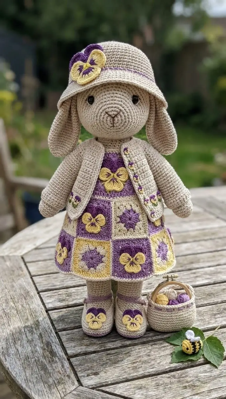 Pansy Patchwork Bunny Free Crochet Pattern