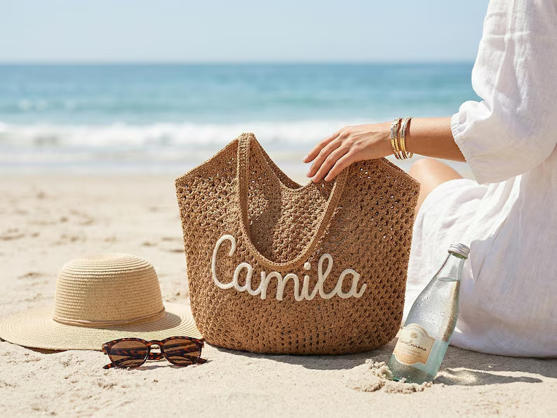 Personalized Crochet Beach Tote Bags
