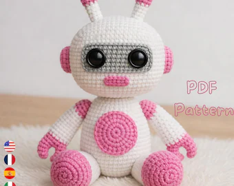 Pink and White Robot Amigurumi Crochet Pattern