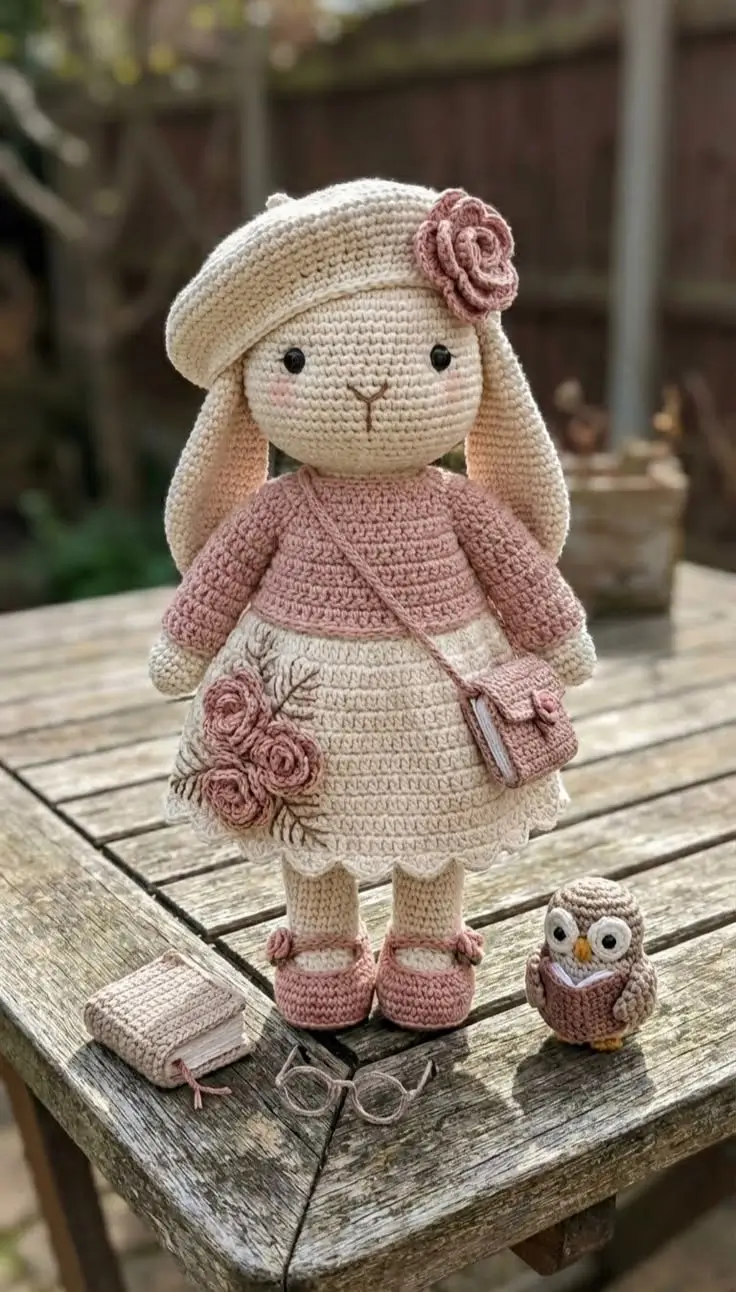 Rose Scholar Bunny Free Crochet Pattern