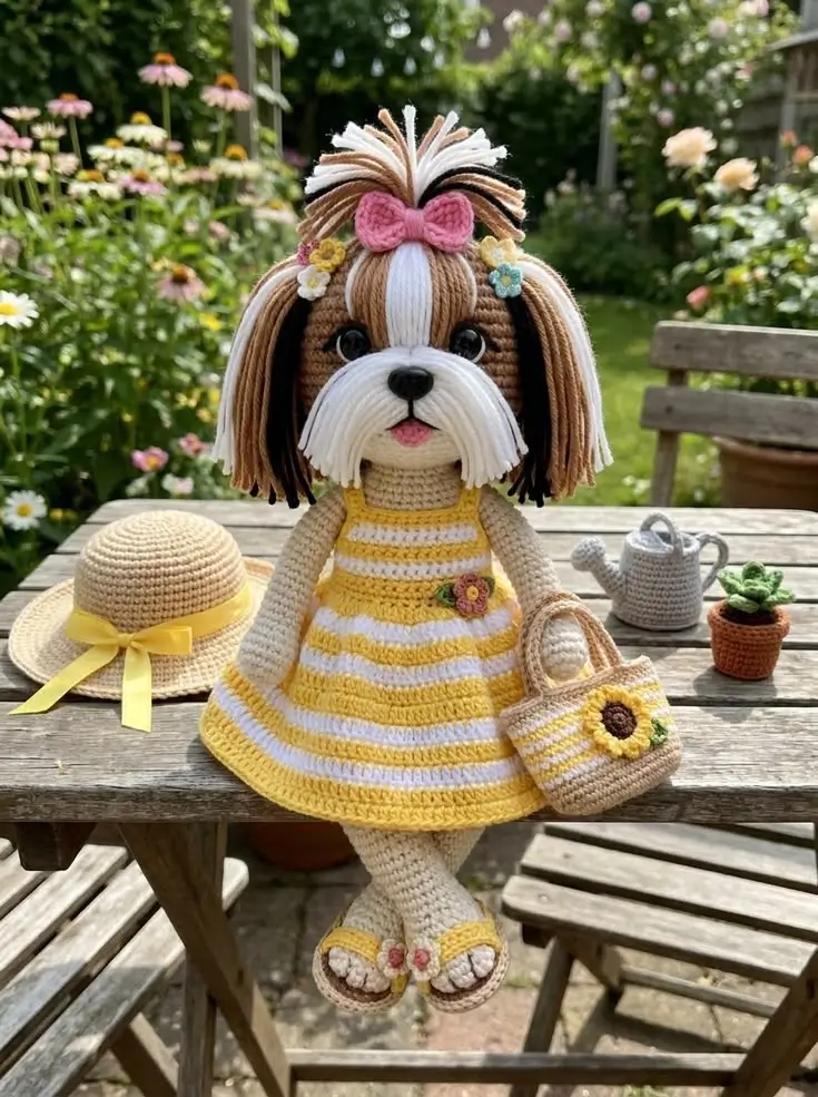 Sunflower Garden Shih Tzu Free Crochet Pattern