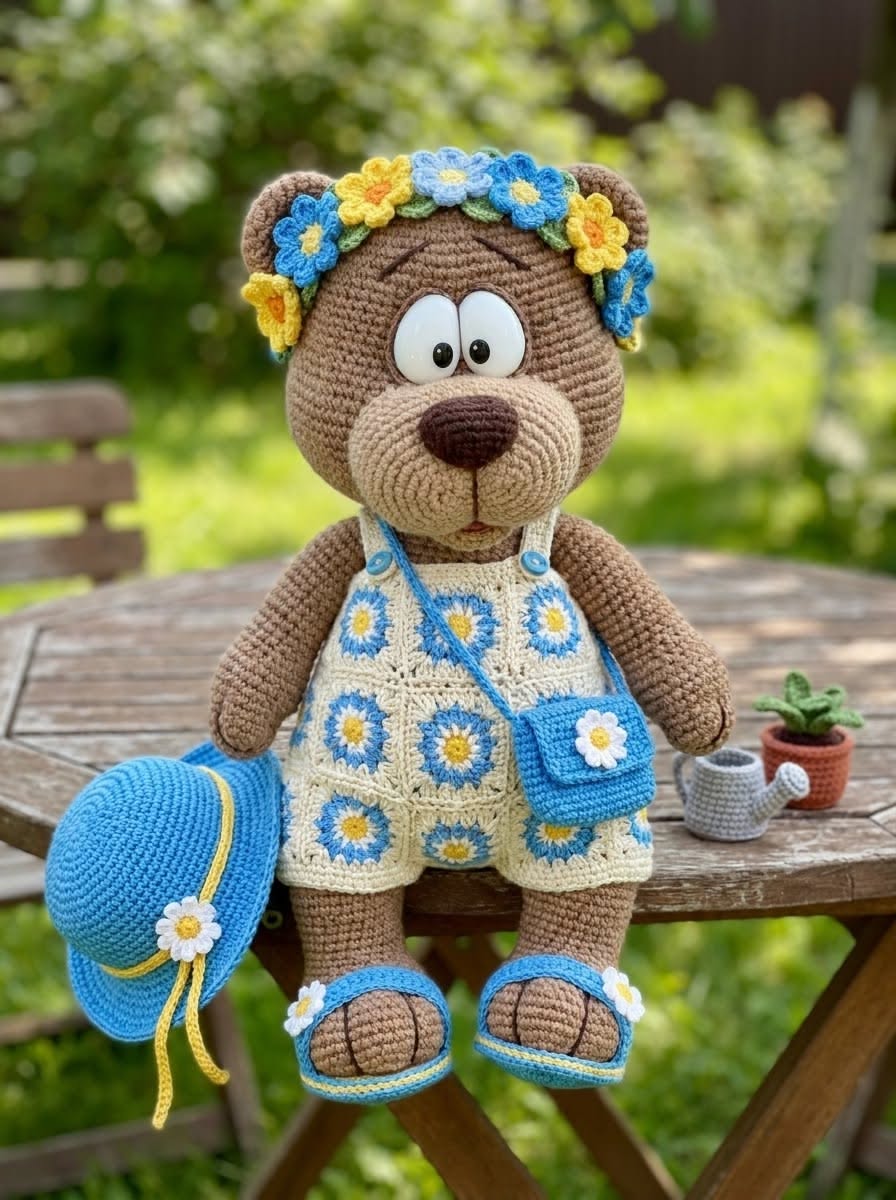 Teddy Bear Daisy Garden Dress Doll Free Crochet Pattern