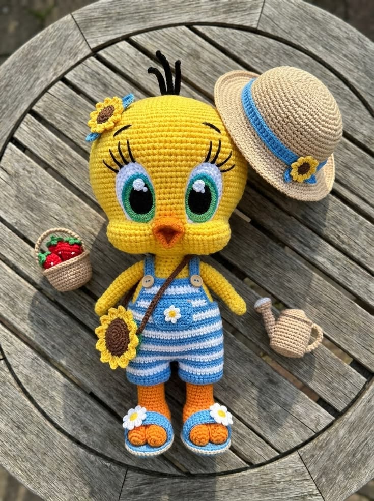 Tweety Bird in Blue Striped Overalls Free Crochet Pattern