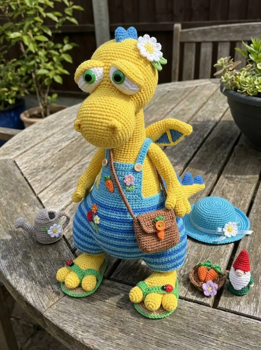 Yellow Dinosaur with Blue Wings Free Crochet Pattern