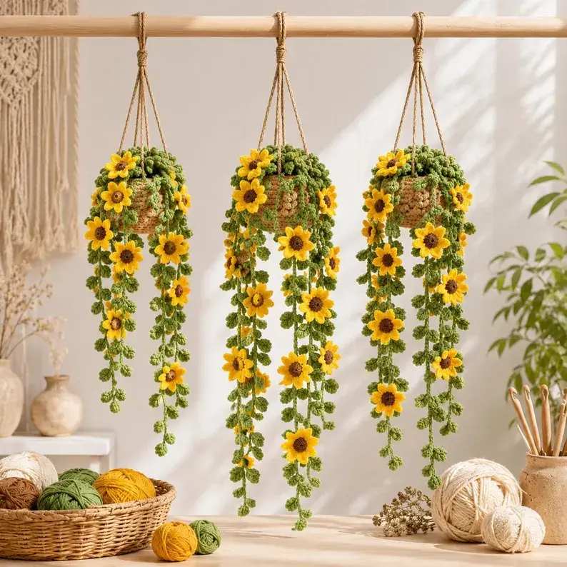 Crochet Sunflower Hanging Plant Pot Pattern