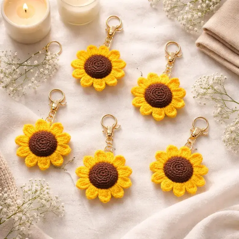 Crochet Sunflower Keyring Pattern