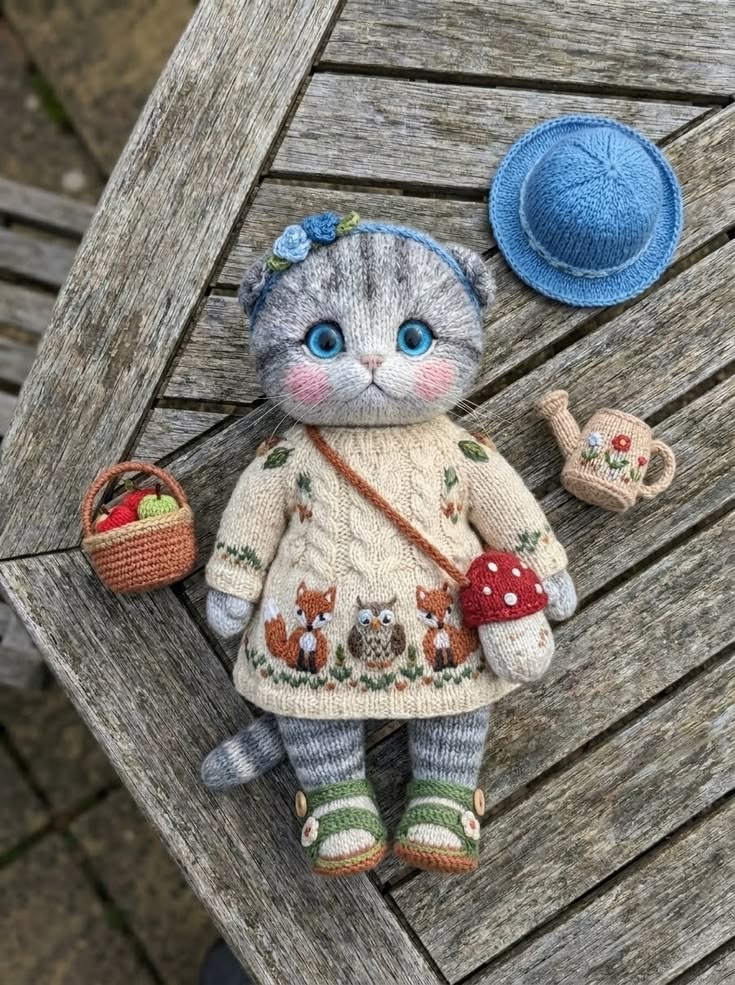 Scottish Fold Cat in Woodland Fox Sweater Dress Free Knitting Pattern
