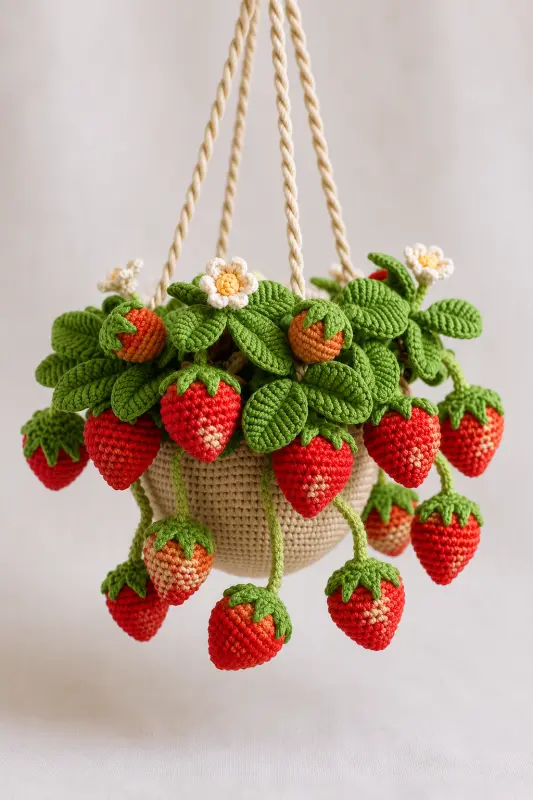 Crochet Strawberry Hanging Basket Pattern